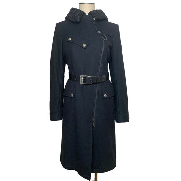 Authentic Belstaff Rare Wool Carter Long Coat Bukhara Fur Trimmed Hood EU 42 - Picture 2 of 11